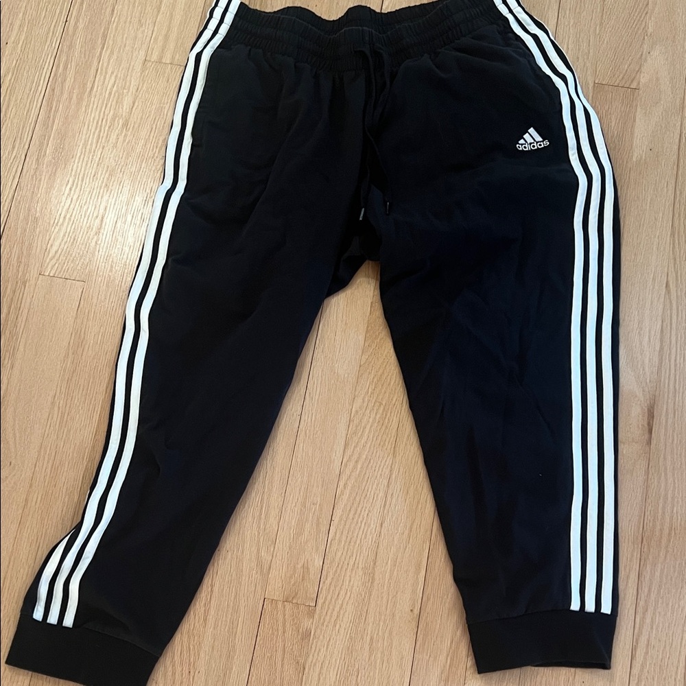 Women’s crop Black Joggers with White Stripes
